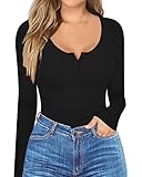 HERLOLLYCHIPS Womens Long Sleeve Tops Scoop Neck Henley Button Down Ribbed Fitted Sexy Casual Fall W