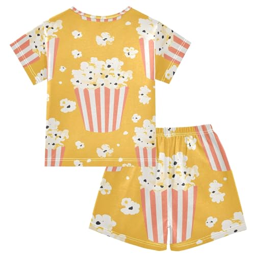 Summer Pajama Set Orange Popcorn Boxes Pattern, Short Sleeve Sleepwear Nightwear2