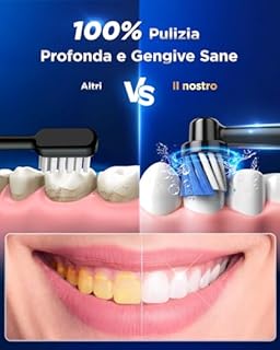 Spazzolino Elettrico Rotante per Adulti - Spazzolino Denti Rotante 3 Intensità, 5 Modalità, 8 Testine, Impermeabile IPX7, Spazzolino Elettrico Da Viaggio Ricaricabile, Nero