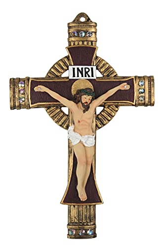 Christian Decor 14 Inches Resin Wall Crucifix Jesus Christ On INRI Cross Home Chapel Decor - (Cross Size: 14 Inches)