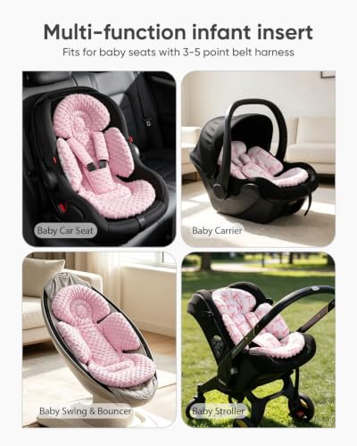 Image of TinlyFinly Newborn Carseat Insert, Baby Head and Body Support, Pink Bow