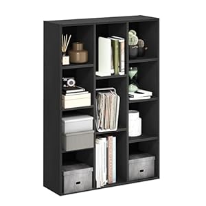 Furinno LUDER Book Shelf, 11-Cube Bookshelf, Reversible Bookcase, 9.4 x 29.1 x 41.7, Easy Assembly, for Living Room, Bedroom, Home Office, Blackwood