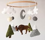 Bison Mobile,buffalo mobile, Nursery Mobiles,forest fir tree mobile,woodland mobile,Wisent Mobile, m