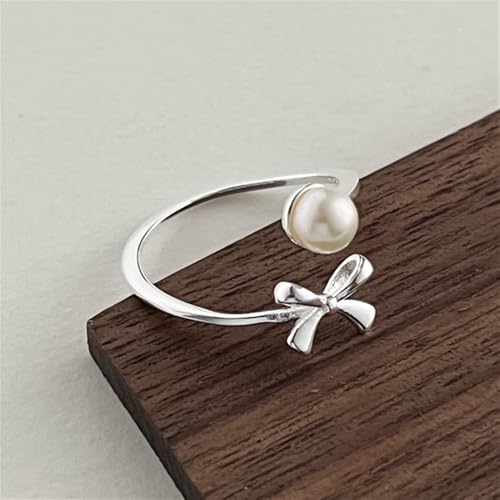 Pearl Bow Open Ring for Women Round Bead Pearls Ribbon Knot Stacking Finger Band Adjustable Dainty Statement Promise Rings Jewelry4