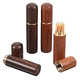 4 Stück Zahnstocherspender, Zahnstocher Behälter Zahnstocher Etui Reise Zahnstocherhalter aus Holz Kleines Tragbarer Zahnstocherhalter Tragbares Etui für Die Kleine Gegenstände Nadeln