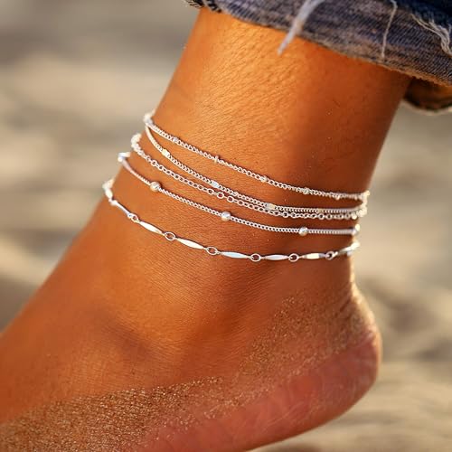 Image of Fesciory 14K Gold Plated Ankle Bracelets Sets For Women, Adjustable Layered Infinite Anklet, Summer Beach Butterfly Star Foot Chain Jewelry Gifts