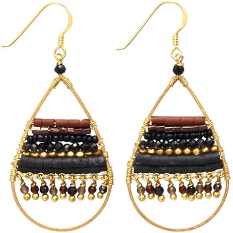 Joob Joob Gold Teardrop Earrings For Women - Fun Boho Earrings For Women - Trendy Gold Jewelry Beaded Earrings Black Cover