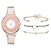 Produktbild Fenverk Damen Uhren Analog Quarz Ultradünne Rosegold Mesh Edelstahl Wasserdicht Schwarz,Armband Damen Uhr Set Anhänger Analog Quarzuhr mit PU Leder Schmuck Geschenk Set(E#04)