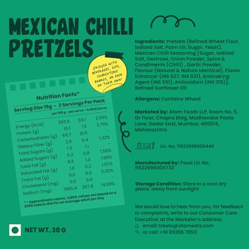 Image of Atom Eats | Mexican Chilli Pretzels 30g | Spicy Mini Pretzel Knots with Garlic, Onion & Red Chilli | 100% Baked | Gourmet Snack for Parties, Beer Nights, Travel & More | Crunchy, Bold & Preservative-Free