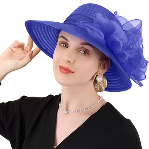 Image of DRESHOW Lady Derby Dress Church Bowler Cloche Hat Bowknot Organza Bridal Cap for Wedding