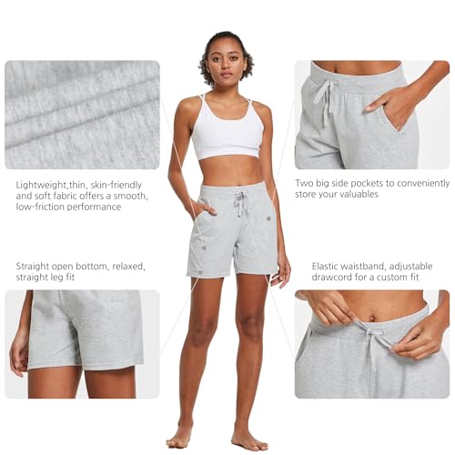 Image of BALEAF Women's Cotton Yoga Shorts Sweat Athletic Lounge Beach Shorts Jersey Pull On with Drawstring Pockets Summer