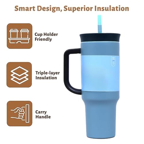 Image of Travel Mug 40oz with Straw & Handle | Leakproof Lid, BPA-Free Large Tumbler for Driving, Office, Fitness & Outdoor Use (Dolphin Grey, 1200 ml)