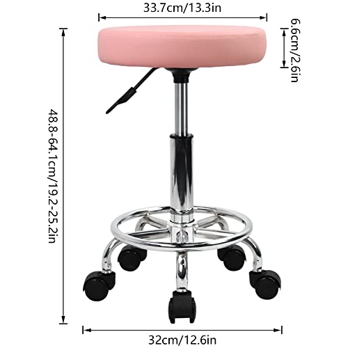 Image of KKTONER PU Leather Round Rolling Stool with Foot Rest Swivel Height Adjustment Spa Drafting Salon Tattoo Work Office Massage Stools Task Chair (Pink)