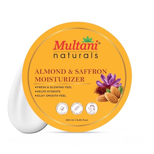 Multani Naturals Almond & Saffron Moisturizer 250 ml | Dermatologically Tested | 48 Hrs Moisturization | Light Weight & Non-Greasy Ayurvedic Formula with Shea Butter, Kokum Butter, Almond & Olive Oil, Beeswax, Kastoori Methi and Aloe Vera & Saffron Extracts | Rehydrates Dry Skin & Helps in Skin Brightening | Kind to All Skin Types | Paraben Free Multani Naturals Almond & Saffron Moisturizer 250 ml | Dermatologically Tested | 48 Hrs Moisturization | Light Weight & Non-Greasy Ayurvedic Formula with Shea Butter, Kokum Butter, Almond & Olive Oil, Beeswax, Kastoori Methi and Aloe Vera & Saffron Extracts | Rehydrates Dry Skin & Helps in Skin Brightening | Kind to All Skin Types | Paraben Free