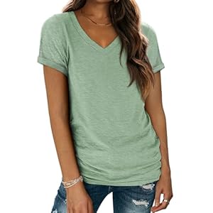 ATHMILE T Shirts Short Sleeve V Neck Tees for Women Fashion Tops Trendy Lightweight Casual Summer Outfits Clothes 2025 Beach