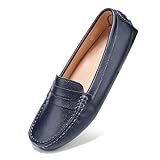 BEAUSEEN Navy Blue Penny Loafers for Women Size 9 Genuine Leather Women's Driving Loafers,9 US