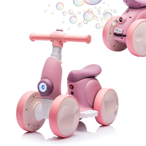 Image of JoyRydz 6V Electric Baby Balance Bike with Bubble Machine,4 in 1 Toddler Balance Bike w/Remote for 1 Year Old Boys Girls Kids Bubble Bike Ride on Toys w/Powered Motor,Music,LED Lights (Purple)
