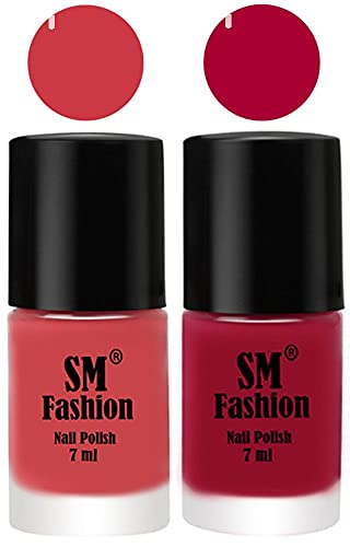 Image of Long Lasting Nail Polish | Nail Paint Combo 7 ml Each) - Set of 2 Punch Pink-Dark Magenta