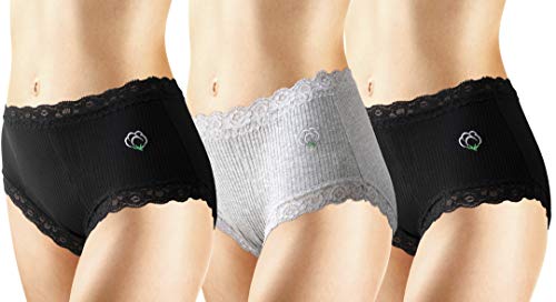New 3 Pack Cotton Brief Menstrual Panties, Light Incontinence Panties, Absorbent Panties (Small)