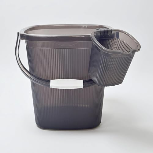 Image of Strong Plastic Bucket Mug Bathroom Set of 2 for Kitchen & Bathroom (25L Bucket,1.5L Mug) (Transparent Grey)