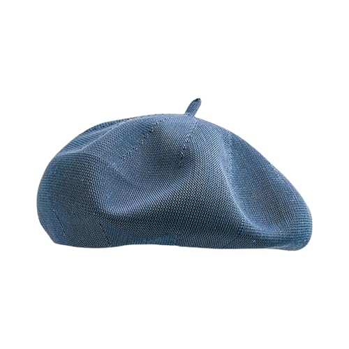 HIQIU Baskenmütze Damen Sommer Dünne - Ultra Leichte Atmungsaktiv Barett Cap Damen Künstler Malerhut Beret Frühling Freizeit Beanie Cap (DE/NL/SE/PL Numerisch 56 58 Blau)