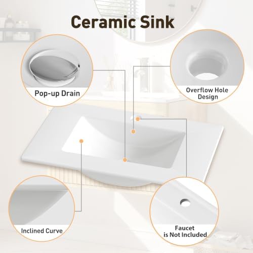 Anunweldo 24 Inch Bathroom Vanity with Sink, Floating Bathroom Vanity, Wall Mounted Cabinet for Bathrooms (Without Faucet) - 2