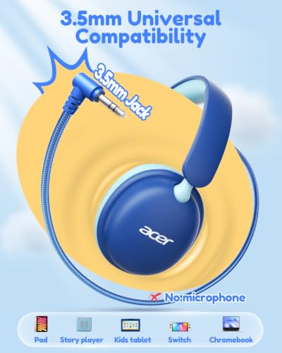 Image of Acer OHW355 Kids Headphones with Cord for School,Over Ear Wired Headphones