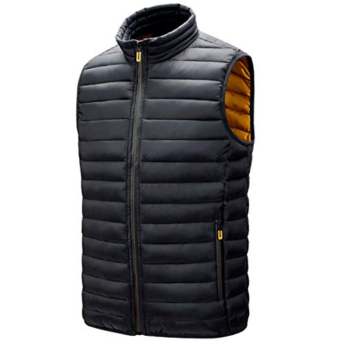 Chaleco para Hombre Chaquetas sin Mangas Chaleco cálido Homme Invierno Chaleco de algodón Acolchado Informal Black L