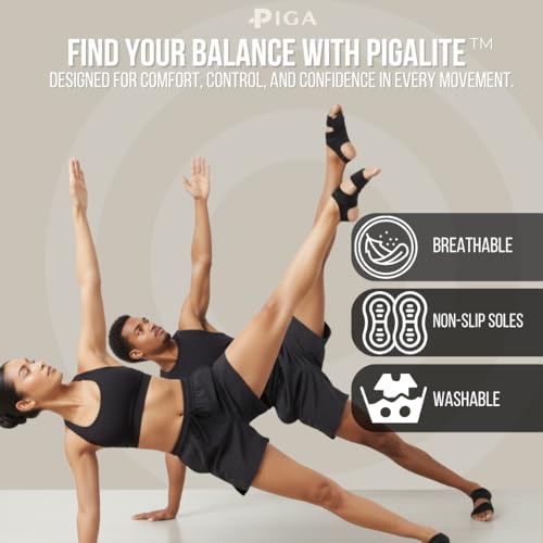 Image of PIGA Toeless Pilates Socks - Non-Slip Grip for Men & Women, Breathable, Durable for Pilates, Barre & Yoga Workouts
