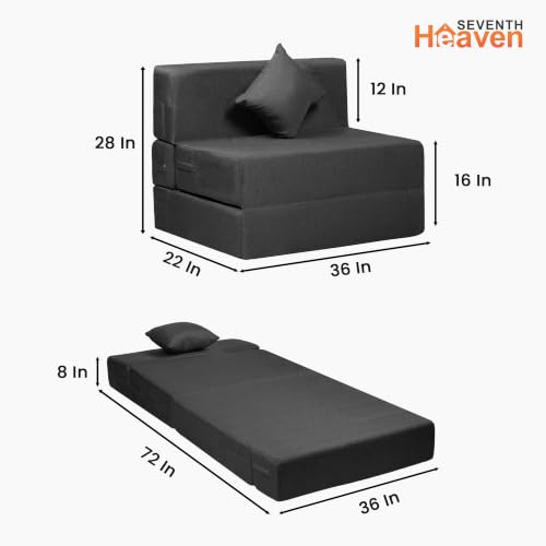 Image of Seventh Heaven Rejioce 1 Seater 6 * 3 Jute Fabric Washable Cover Sofa Cum Bed with 1 Cushion 1 Seater Single Foam Fold Out Sofa Cum Bed (Finish Color - Grey Delivery Condition - Pre-Assembled)