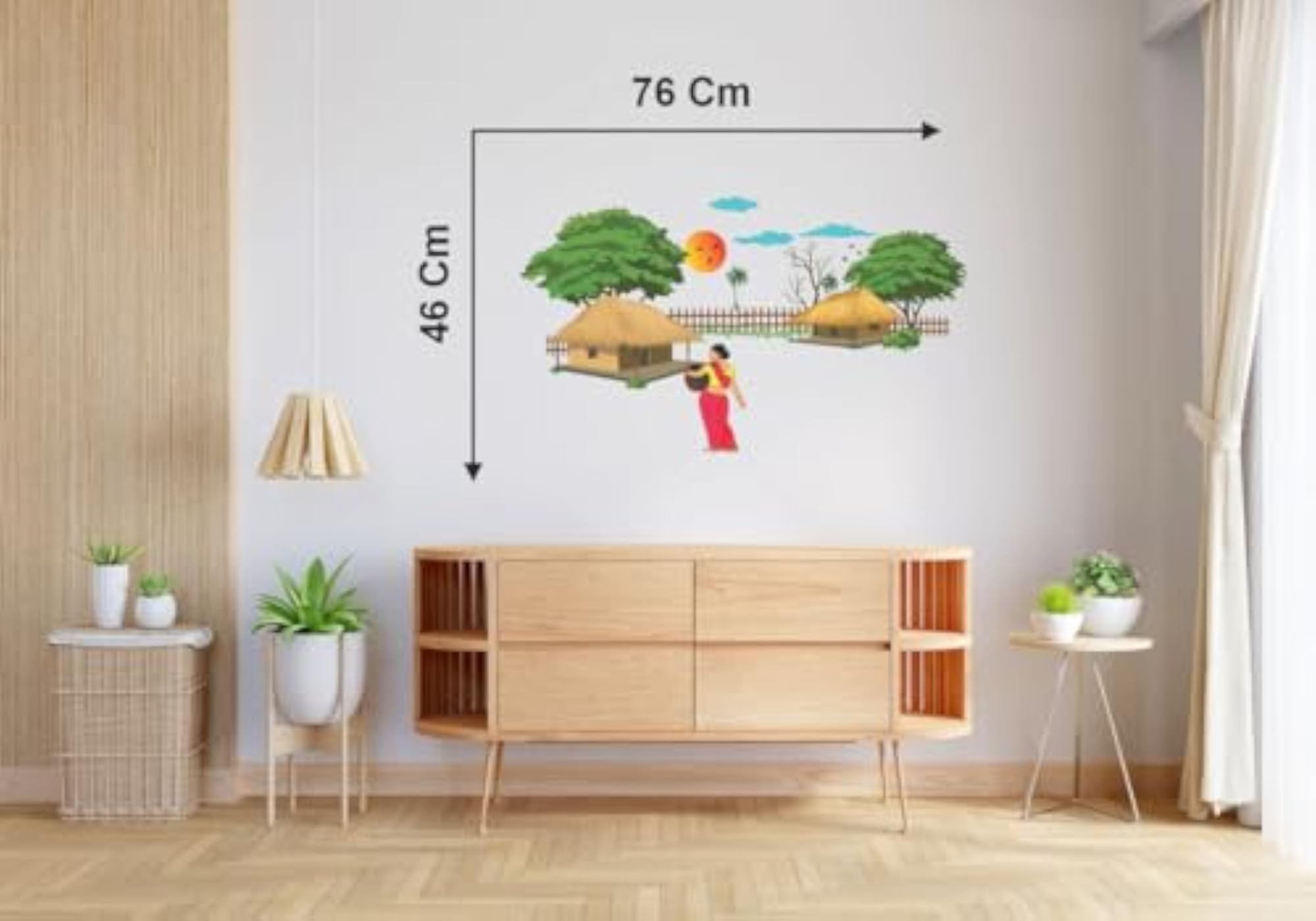Village Scenery Painting Vastu Wall Art, Self-Adhesive