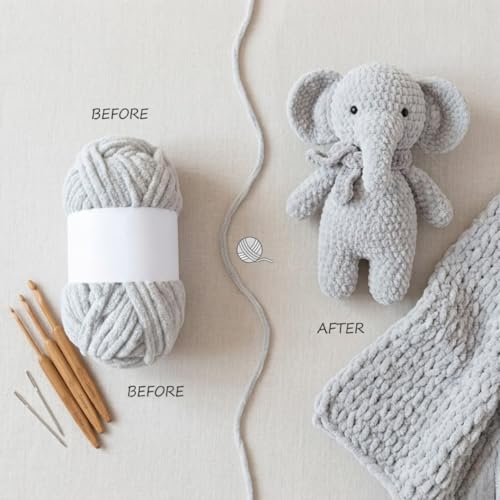 Image of Soft Chenille Yarn 100 gm Soft Velvet Wool Oon for Crochet Knitting DIY Craft Multipurpose Yarn Ball for Blanket Scarf Cushion Making (Purple) (Grey)