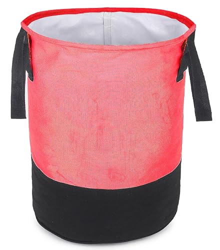 GLUN® Round Shape Foldable Laundry Bag Capacity Of 45 Ltr, Non Woven Toys And Cloth Bag, Pink And Black Combination Pack Of 1 For Rs. 99