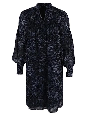 Marc Aurel Kleid Langarm Kelchkragen Rüschen Muster Navy