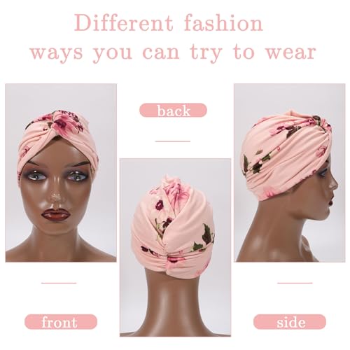 XEPST 2 Pieces Printed Turbans for Women, Soft Pre Tied Knot Turban Head Wraps Chemo Headwear4