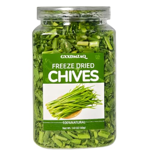 Freeze-Dried Chives, 40g Dehydrated Chopped Chives for Cooking, Ramen Noodles, Stir Fry, Salad, Potatoes, Pasta, Dips, Garnish, Non-GMO, Vegan, All Natural, No Additives, Kitchen Essential