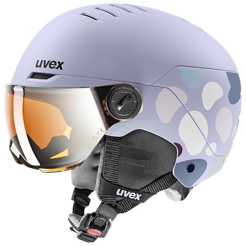 uvex Rocket jr Visor - Casco de esquí Robusto para niños - Filtro categoría 2 - ventilación optimizada - Cool Lavender Abstract Matt - 51-55