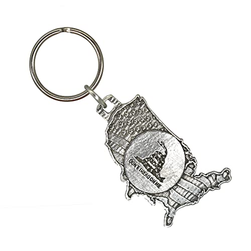 Don’t Tread on Me Keychain, A1012KC, 2”, Pewter, 100% Handmade in the USA, Patriotic, Gadsden Flag, United States of America, Snake, Metal, Keychain, Key Chain, Over 100 Keychain designs