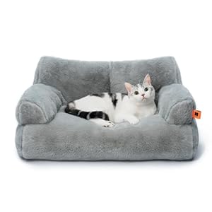 MEWOOFUN Dog Couch for Small Dogs, Washable Cat Couch Bed for Indoor Cats up to 25 lbs, Fluffy Small Dog Beds with Non-Slip Bottom, 26×19×13 Inch (Grey)