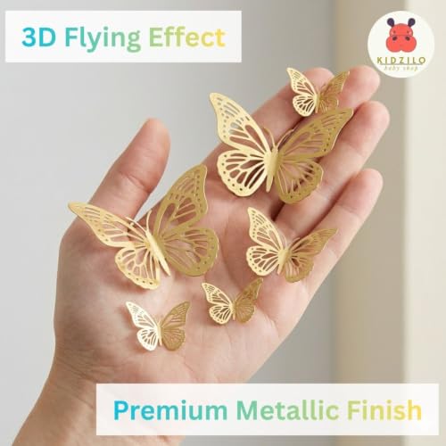 Image of 3D Butterfly Wall Stickers Set of 12 (Gold)