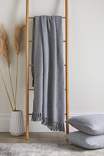 Jeté de lit extra large gris à pompons parfait pour vos soirées cocooning