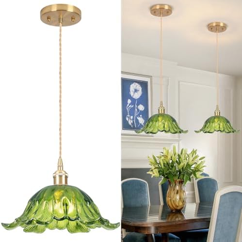 Luminária Pendente Vintage, Luminária De Vidro Verde, Luminária P...