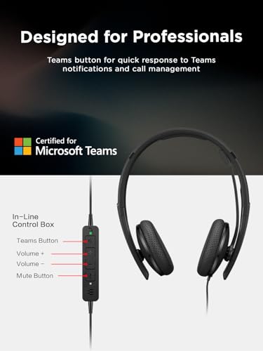 Image of Lenovo Wired VoIP Headset (Teams) with EPOS BrainAdapt & ActiveGard, Microsoft Teams Certified, Zoom Compatible, USB-C Plug, All-Day Comfort, Noise Reduction, Hearing Protection, Lightweight Design