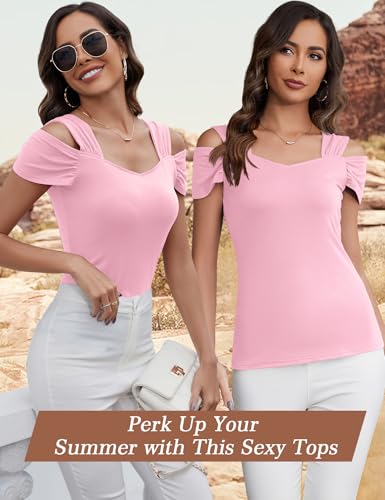 Image of Blingfit Cold Shoulder Tops Summer Tunic Shirts for Women T Shirts V Neck Short Sleeve Casual Tees Blouses 2026