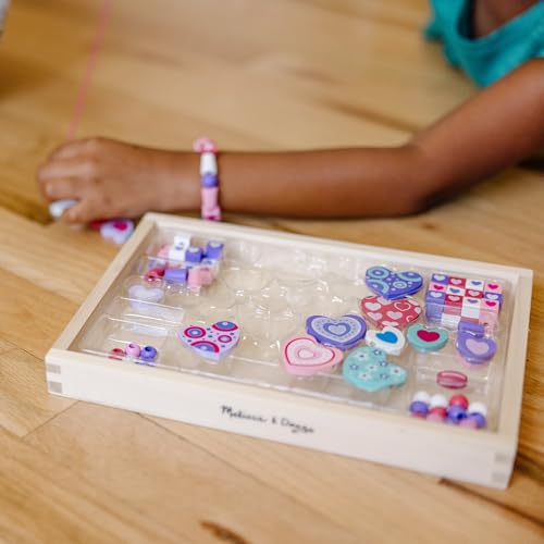 Image of Melissa & Doug Created by Me! Heart Beads Wooden Bead Kit, 120+ Beads and 5 Cords for Jewelry-Making