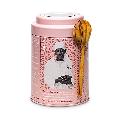 Justea Little Berry Hibiscus | Loose Leaf Herbal Tea | Tin With Hand Carved Tea Spoon | 40+ Cups (3.2Oz) | Caffeine Free | Award-Winning | Fair Trade | Non-Gmo #TOP1