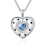 Dreamboat Heart Locket Necklace for Women 925 Sterling Silver Pet Paw Print Picture Pendant Heart Jewelry Gifts for Girls, Hold Photo for Memorial Lovers, 18'+2' Chain