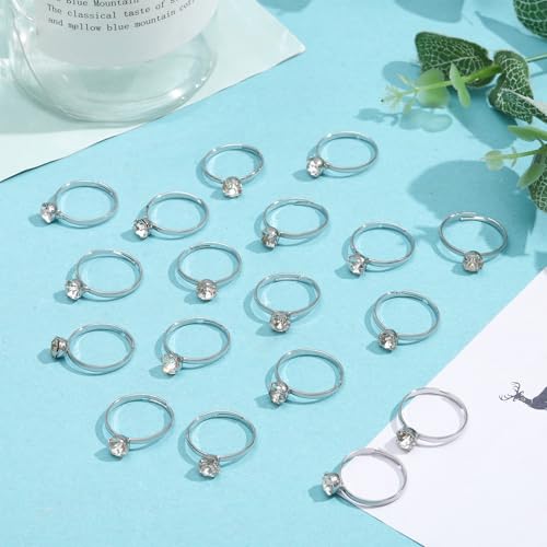 Newitin 80 Pieces Fake Rings Diamond Engagement Rings Silver Rings For Bridal Shower Party Game Wedding Table Decorations thumb #3