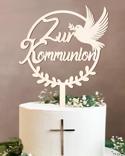 Tortendeko Kommunion Cake Topper Zur Kommunion aus Holz Erstkommunion Kuchen Topper Tortenstecker Erstkommunion Deko Junge Mädchen Geschenke Gastgeschenke Kommunionsgeschenke