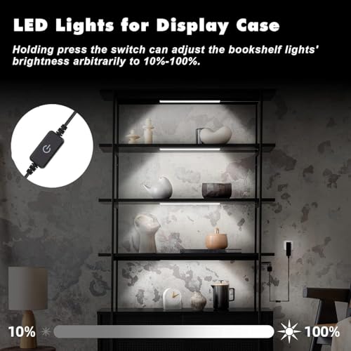 Image of JUSJUBR Display Cabinet Lights, LED Shelf Lighting with Memory Function, 4x12 Inch Black Display Case LED Lighting, LED Lights for Display Case, Cold White 6000K, Ultra-Thin, Dimmable
